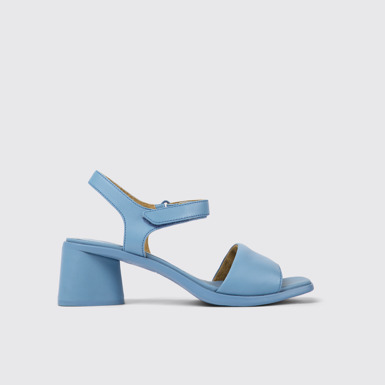 Side view of Kiara Blue leather sandals for women
