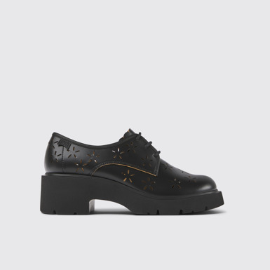 Side view of Milah Black leather shoes for women