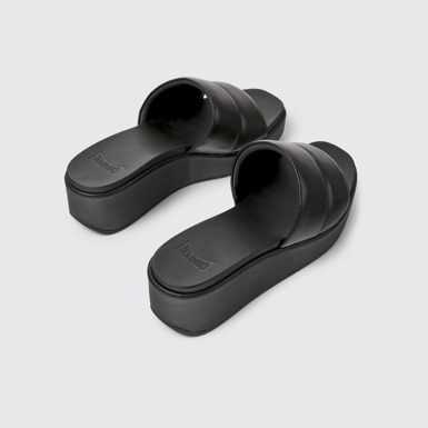 Back view of Misia Black leather sandals for women