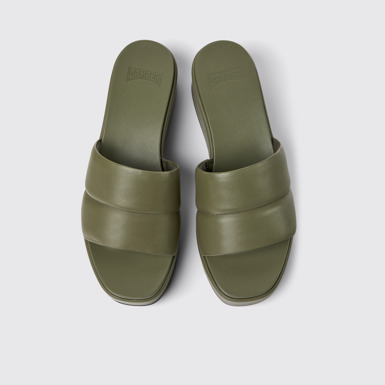 Overhead view of Misia Green leather sandals for women