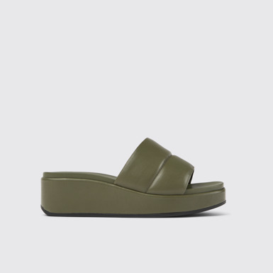 Side view of Misia Green leather sandals for women