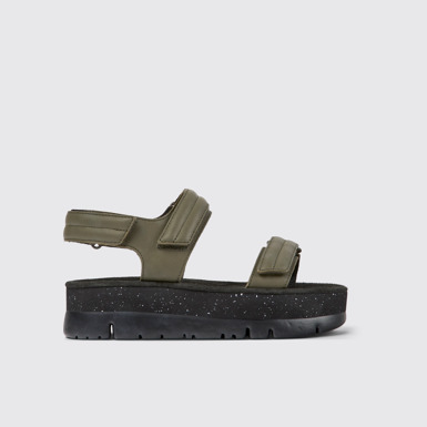 Side view of Oruga Up Green leather sandals for women