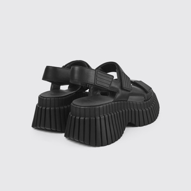 Back view of BCN Black leather sandals for women