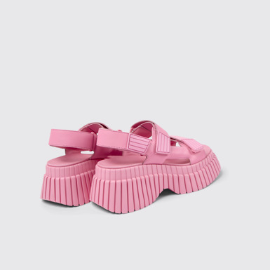 Back view of BCN Pink leather sandals for women