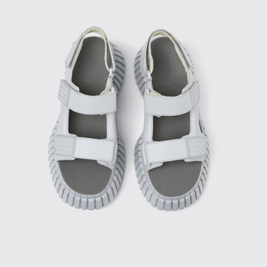 Overhead view of BCN Gray Leather 2-Strap Sandal for Women