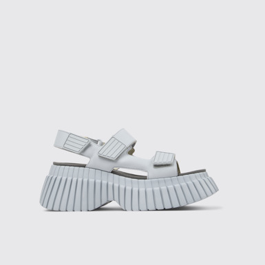 Side view of BCN Gray Leather 2-Strap Sandal for Women