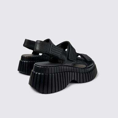 Back view of BCN Black Leather Sandal for Women.