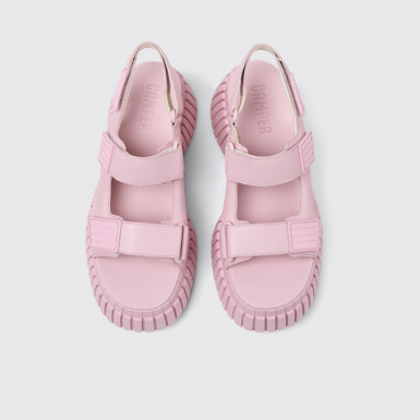Overhead view of BCN Pink Leather Sandals for Women.