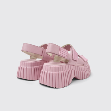 Back view of BCN Pink Leather Sandals for Women.