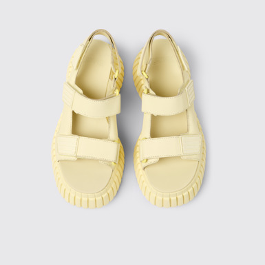 Overhead view of BCN Yellow Leather Sandals for Women.