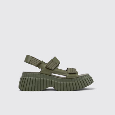 Side view of BCN Green Leather Sandals for Women.