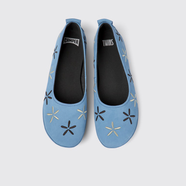Overhead view of Twins Blue nubuck ballerinas for women