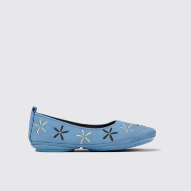 Side view of Twins Blue nubuck ballerinas for women