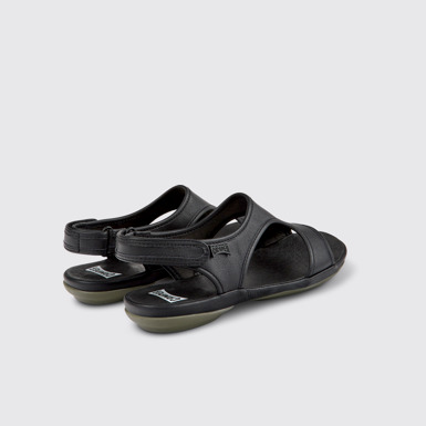 Back view of Right Black leather sandals for women