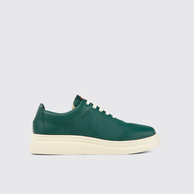 Side view of Runner Up Green leather sneakers for women