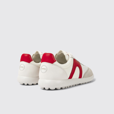 Back view of Pelotas XLite White and red leather and textile sneakers for women