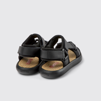 Back view of Pelotas Flota Black leather and textile sandals for women