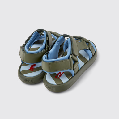 Back view of Pelotas Flota Green and blue leather and textile sandals for women