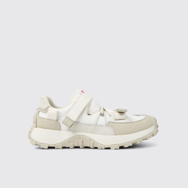 Side view of Drift Trail White textile and nubuck sneakers for women