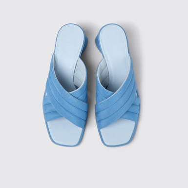 Overhead view of Kiara Blue textile sandals for women