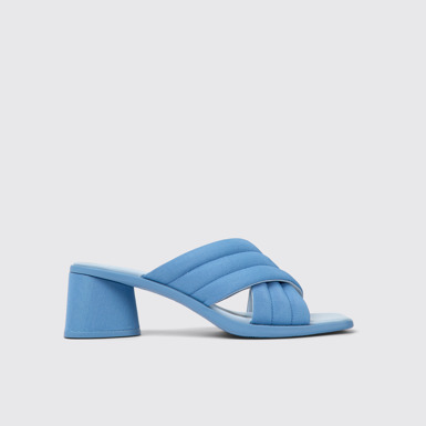 Side view of Kiara Blue textile sandals for women