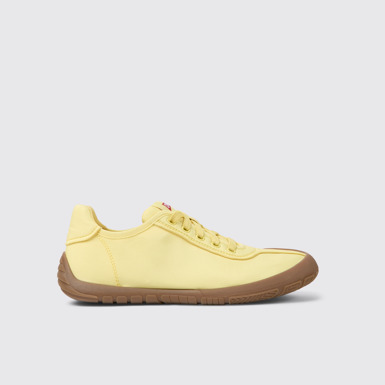 Side view of Path Yellow textile sneakers for women