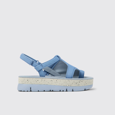 Side view of Oruga Up Blue textile sandals for women