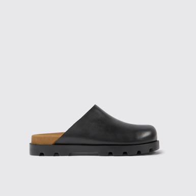 Side view of Brutus Sandal Black leather clogs for women