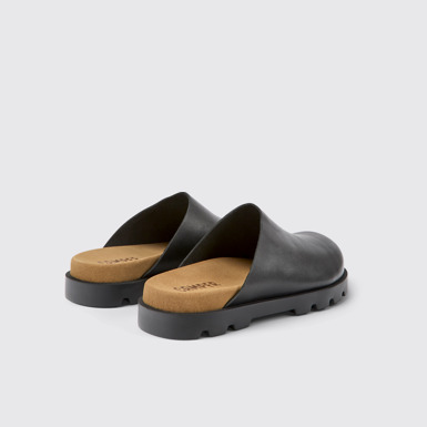 Back view of Brutus Sandal Black leather clogs for women