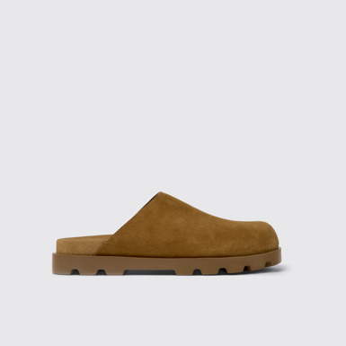 Side view of Brutus Sandal Brown leather clogs for women