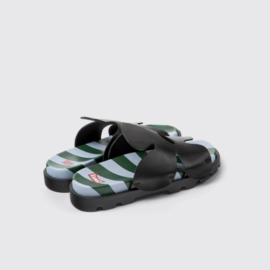 Back view of Twins Black leather sandals for women