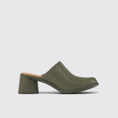 Side view of Kiara Green leather mules for women