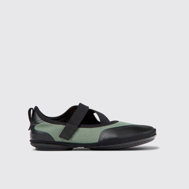 Side view of Right Green textile ballerinas for women