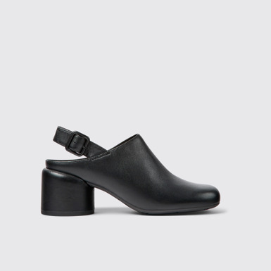 Side view of Niki Black leather heels for women