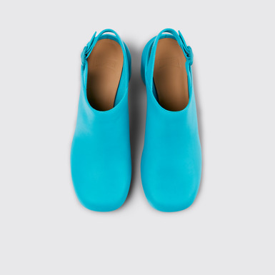 Overhead view of Niki Blue leather heels for women