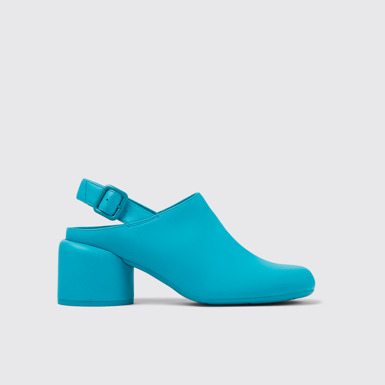 Side view of Niki Blue leather heels for women