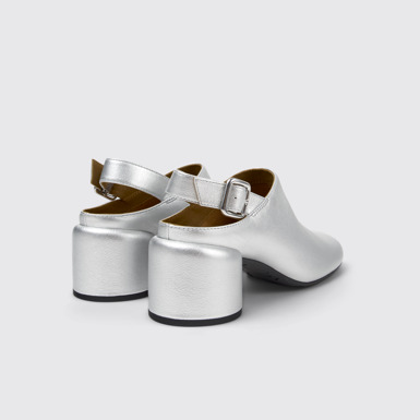 Back view of Niki Silver Leather Semi-Open Shoes for Women.