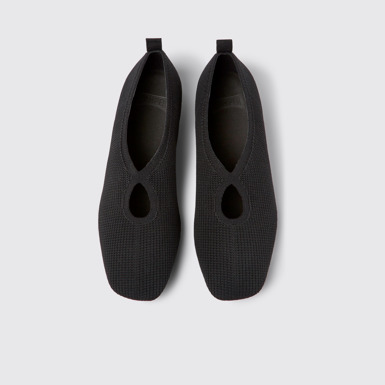 Overhead view of Casi Myra Black one-piece knit ballerinas for women