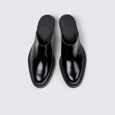 Overhead view of Bonnie Black leather mules for women