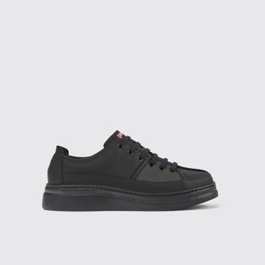 Side view of Twins Black multicolored recycled leather sneakers for women