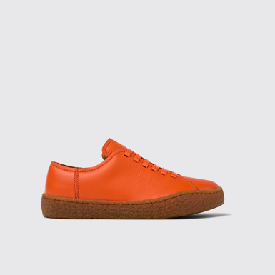 Side view of Peu Terreno Orange Leather Sneakers for Women