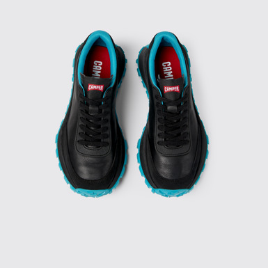 Overhead view of Drift Trail VIBRAM Black leather and nubuck sneakers for women