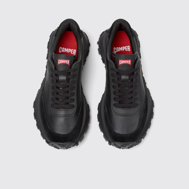 Overhead view of Drift Trail VIBRAM Black leather and nubuck sneakers for women