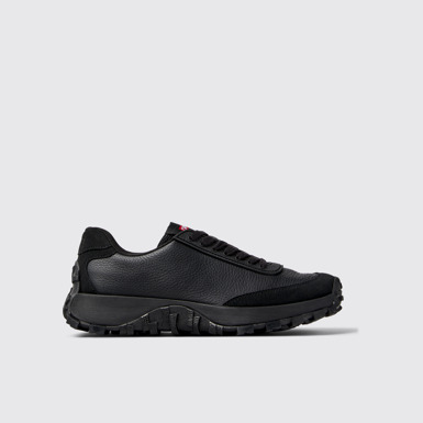 Side view of Drift Trail VIBRAM Black leather and nubuck sneakers for women