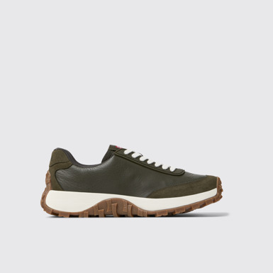 Side view of Drift Trail VIBRAM Green leather and nubuck sneakers for women