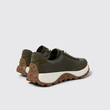 Back view of Drift Trail VIBRAM Green leather and nubuck sneakers for women