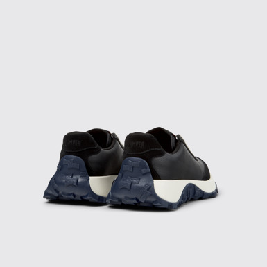 Back view of Drift Trail Black Leather Sneakers for Women.