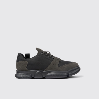 Side view of Karst Black leather and recycled PET sneakers for women