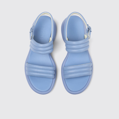 Overhead view of Spiro Blue Leather 2-Strap Sandal for Women