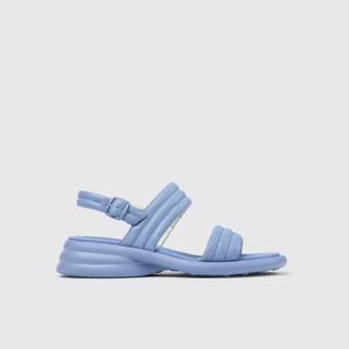 Side view of Spiro Blue Leather 2-Strap Sandal for Women